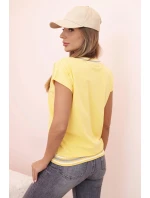 Dámská bavlněná blůza s V výstřihem a potiskem žlutá Dámská bavlněná blůza s V výstřihem a potiskem žlutá