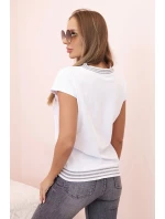 Dámská bavlněná blůza s výstřihem do V a potiskem bílá Dámská bavlněná blůza s výstřihem do V a potiskem bílá