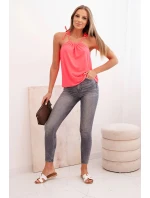 Dámská bavlněná tílko s vázáním u krku růžový neon Dámská bavlněná tílko s vázáním u krku růžový neon