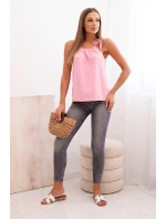 Dámská bavlněná tílko s uvázáním kolem krku světle růžová Dámská bavlněná tílko s uvázáním kolem krku světle růžová