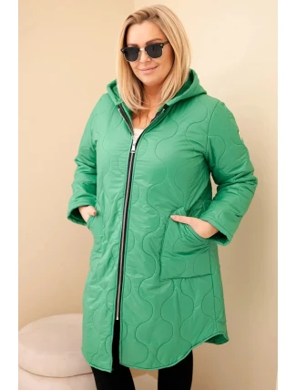 Dámská zimní prošívaná bunda Plus Size s kapucí světle zelená