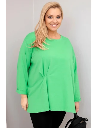Dámská blůza plus size s bavlnou a dlouhým rukávem a nařasením světle zelená