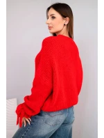 Dámský svetr s přídavkem mohéru s hrubým pletením a ozdobnými rukávy červený Dámský svetr s přídavkem mohéru s hrubým pletením a ozdobnými rukávy červený