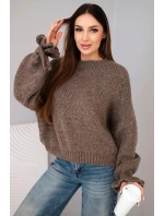 Dámský svetr s přídavkem mohéru, s hrubým pletením a ozdobnými rukávy fango