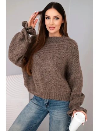 Dámský svetr s přídavkem mohéru, s hrubým pletením a ozdobnými rukávy fango