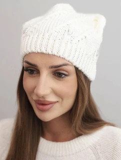 Dámská zimní čepice vlněná s ozdobnými krystalky K461 ecru
