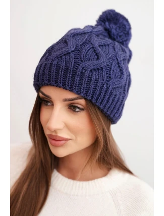 Dámská zimní čepice vlněná s hrubým copánkovým vzorem K458 fialová