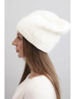 Dámská zimní čepice s ušima a žebrovaným vzorem K440 ecru