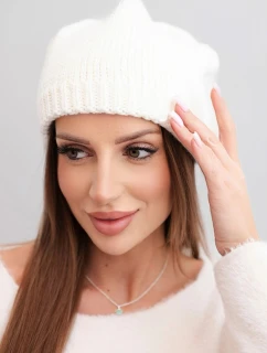 Dámská zimní čepice s ušima a žebrovaným vzorem K440 ecru