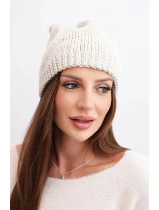 Dámská zimní čepice s ušima a žebrovaným vzorem K440 béžová