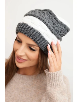 Dámská zimní čepice z vlny s ozdobným vzorem K446 grafitová + bílá