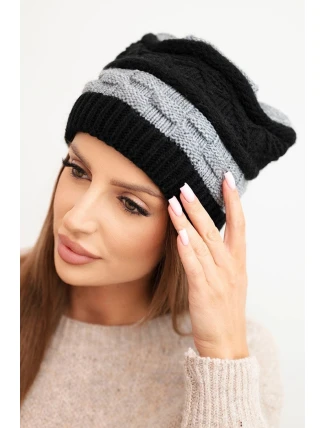 Dámská zimní čepice z vlny s dekorativním vzorem K446 šedá + černá