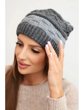Dámská zimní čepice z vlny s ozdobným vzorem K446 šedá + grafitová