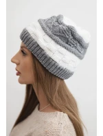 Dámská zimní pletená čepice s dekorativním vzorem K446 bílá + šedá