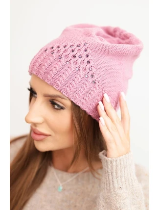 Dámská zimní pletená čepice s ozdobným vzorem a kamínky K449 fialová světlá