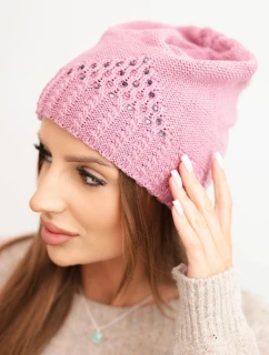 Dámská zimní pletená čepice s ozdobným vzorem a kamínky K449 fialová světlá