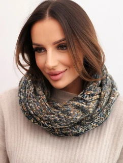 Dámský vlněný melírovaný silný zimní šál KN24 jeansový+khaki