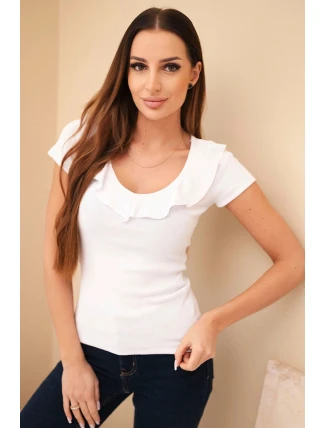 Dámská pruhovaná blůza s volánkem u výstřihu bílá