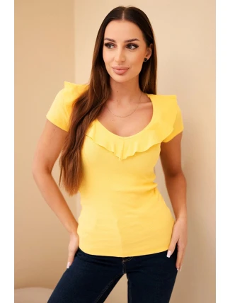 Dámská pruhovaná blůza s volánkem u výstřihu žlutá