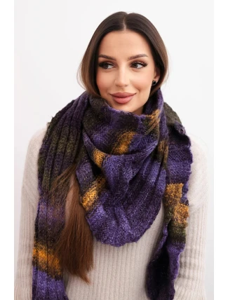 Dámský měkký a teplý vlněný šál v barevných pruzích KN19 tmavě fialový Dámský měkký a teplý vlněný šál v barevných pruzích KN19 tmavě fialový