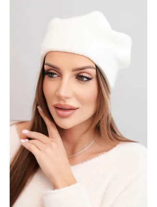 Dámská klasická hladká vlněná čepice beanie K420 ecru