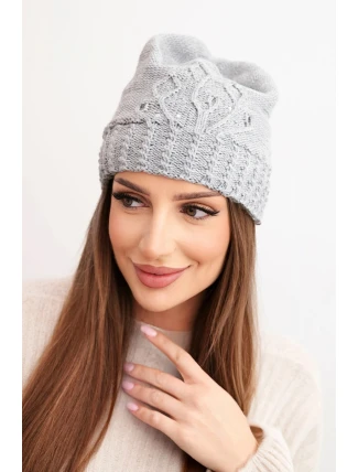 Dámská zimní čepice s vlnou zdobená flitry a pleteninou K473 šedá