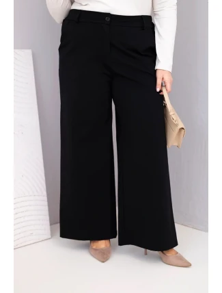 Dámské kalhoty Plus Size s širokými nohavicemi a vysokým pasem černé