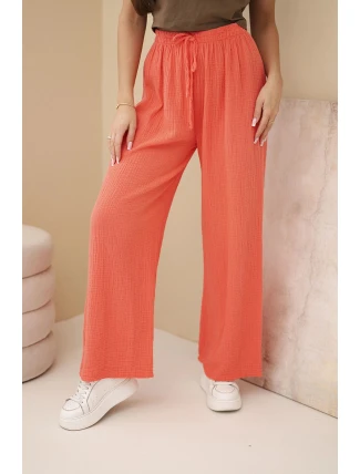 Kalhoty mušelínové s širokým nohavicí malinové