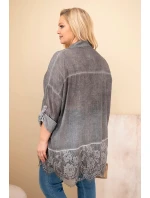Dámská košile Plus Size bavlněná s krajkovým zakončením šedá