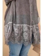 Dámská košile Plus Size bavlněná s krajkovým zakončením šedá