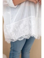 Dámská košile Plus Size bavlněná s krajkovým zakončením bílá