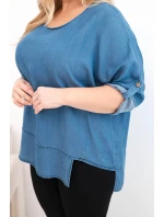 Dámská blůza Plus Size z lyocellu s asymetrickým lemem jeansová
