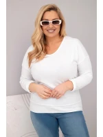 Dámská blůza Plus Size s V výstřihem a delší zadní částí bílá