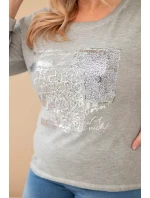 Dámská blůza Plus Size s potiskem a delším zadním dílem khaki