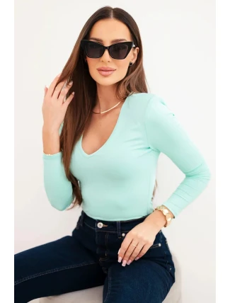 Dámská blůza s výstřihem do V a dlouhým rukávem mátová