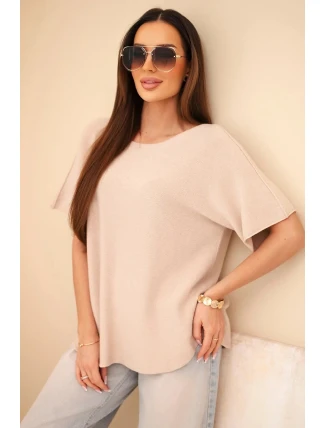 Dámský svetr s krátkým rukávem volného střihu béžový