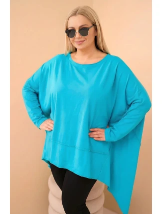Dámská tunika Plus Size z bavlny s asymetrickým spodním lemem tyrkysová
