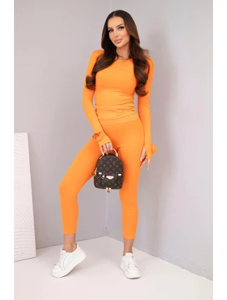 Dámský komplet z žebrované viskózy s dlouhým rukávem a legínami oranžový