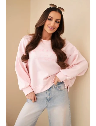 Dámská mikina s výšivkou volného střihu máslová cukrová růžová