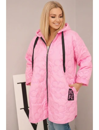 Dámská bunda Plus Size prošívaná s kapucí a nápisem HOPE jasno růžová