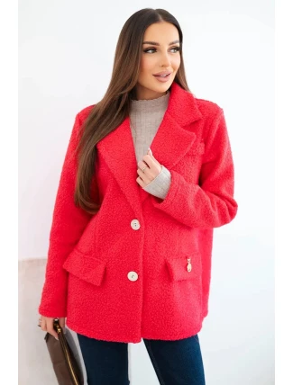 Dámská bunda z měkkého beránka s límcem fuchsie