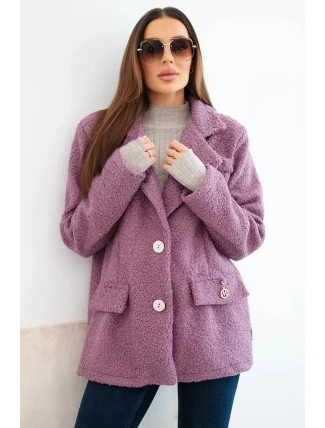 Dámská bunda z měkkého beránka s límcem fialová