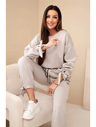 Dámský komplet z viskózy s vázáním máslový tmavě béžový