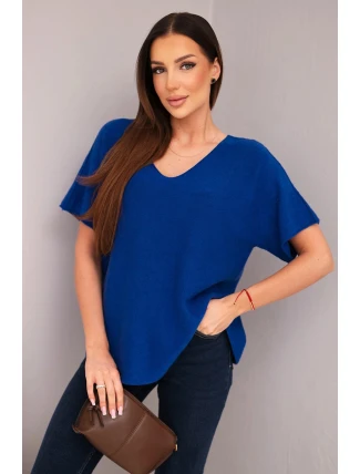 Dámská svetrková blůza s krátkým rukávem a véčkovým výstřihem chaberová