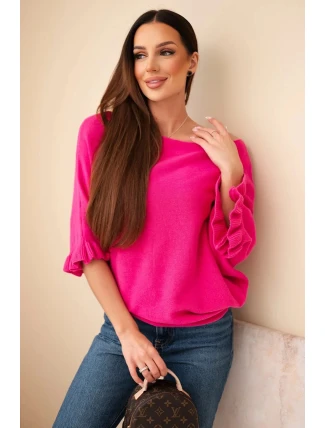 Dámský svetr typu netopýr s kulatým výstřihem fuchsie