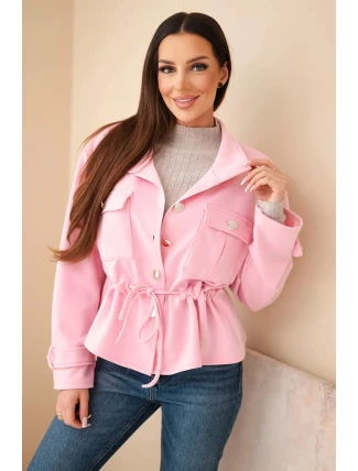 Dámská rozepínací mikina máslová s tkaničkou a kapsami cukrově růžová