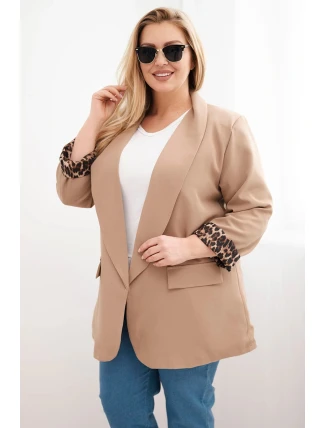 Dámská bunda Plus Size s podšívkou v leopardím vzoru camelová
