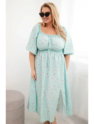 Dámská šaty Plus Size s výstřihem na šňůrky a elastickým pasem mátová