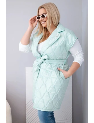 Dámská vesta Plus Size prošívaná s páskem a límcem mátová