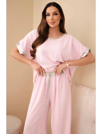 Komplet z viskózy se zlatým lemováním cukrová růžová